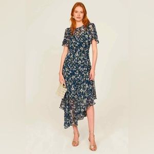 ASTR The Label Blue Floral Midi Cocktail Dress